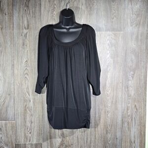 Torrid Black Tunic Top Plus Size Drape Neck 3/4 Sleeve Ruched‎ Side Elegant